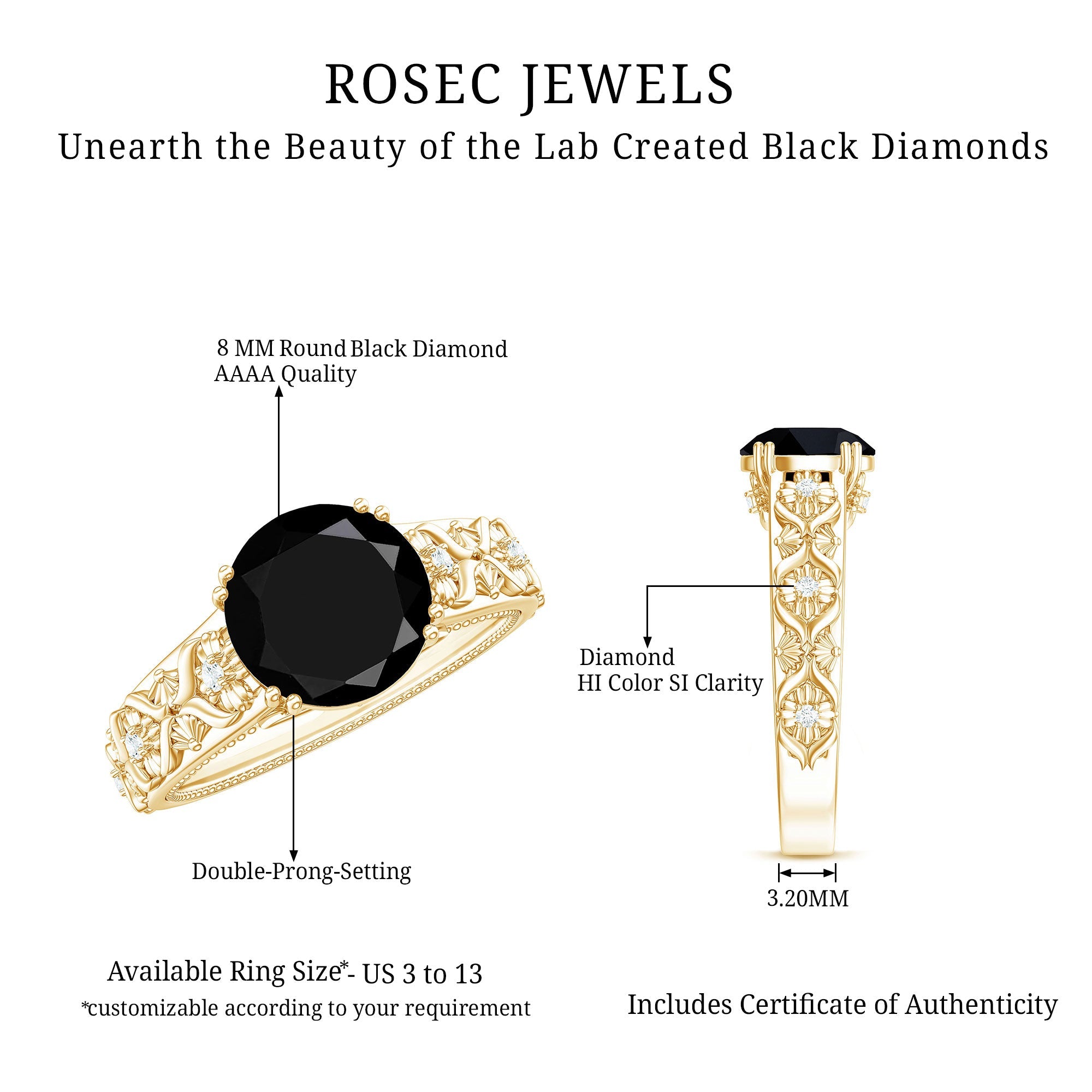 Nature Inspired 2 Carat Lab Grown Black and White Diamond Engagement Ring
