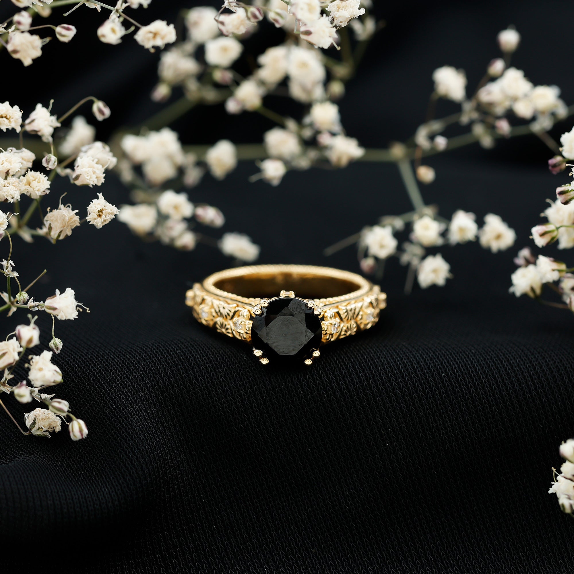 Nature Inspired 2 Carat Lab Grown Black and White Diamond Engagement Ring