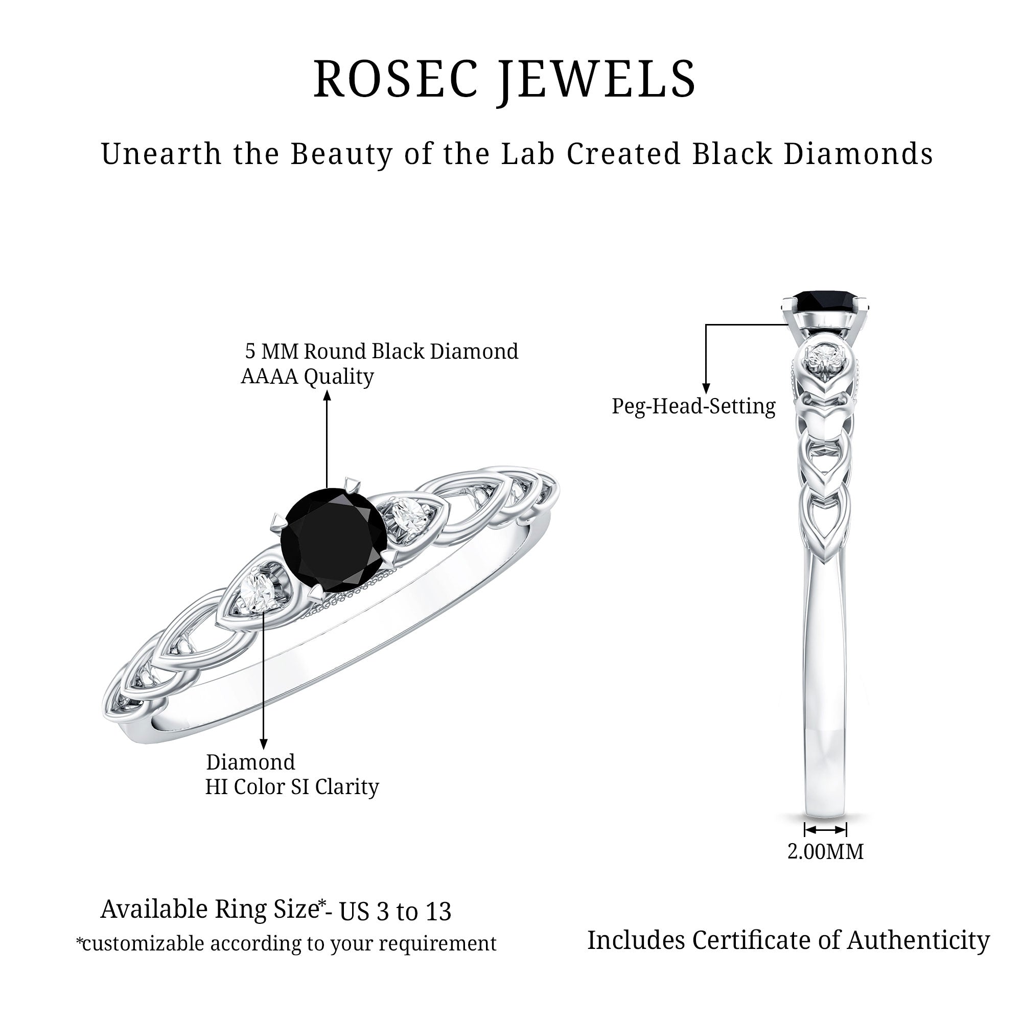 Certified 0.84 Carat Lab Grown Black Diamond Promise Ring with White Diamond
