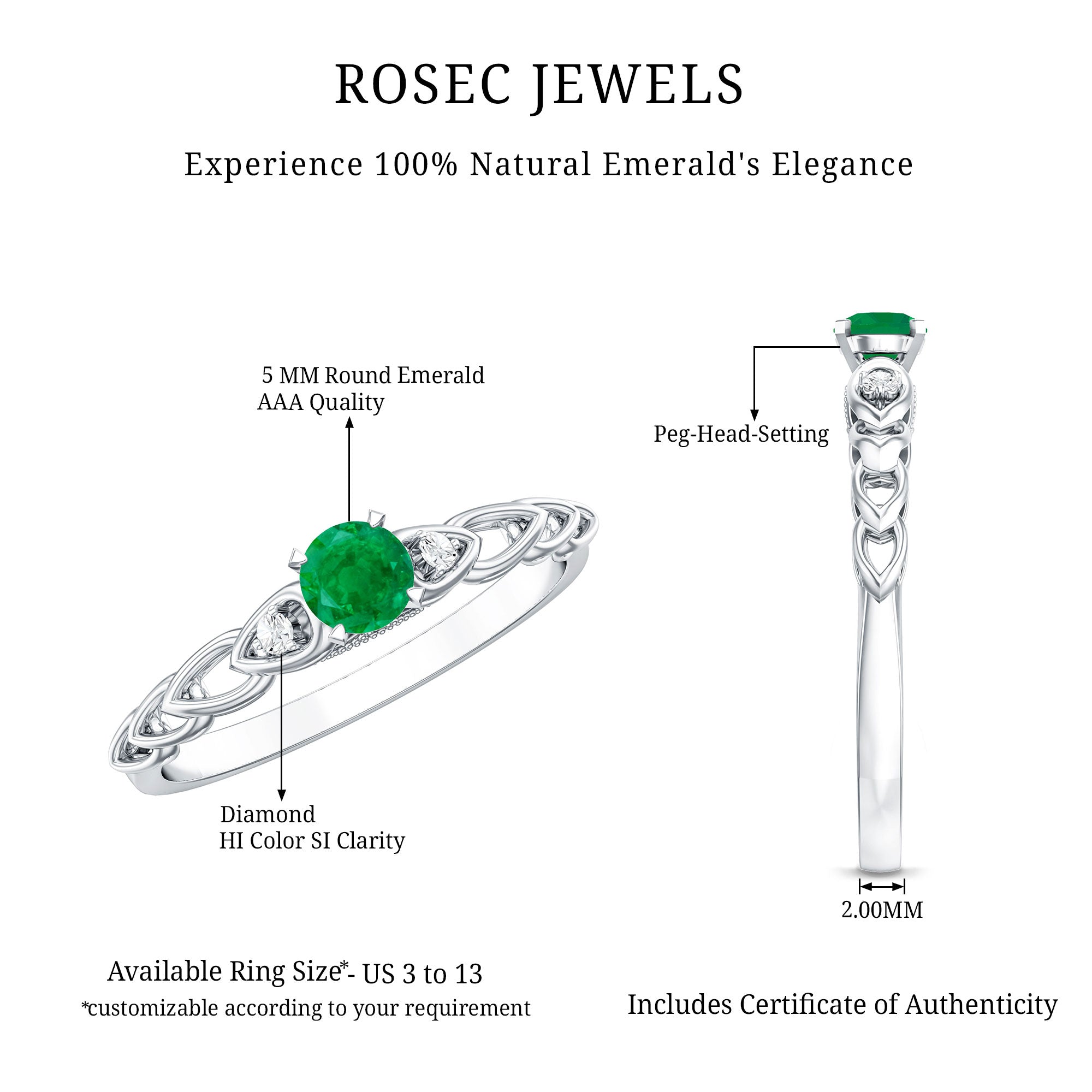 Genuine Emerald and Diamond Designer Promise Ring
