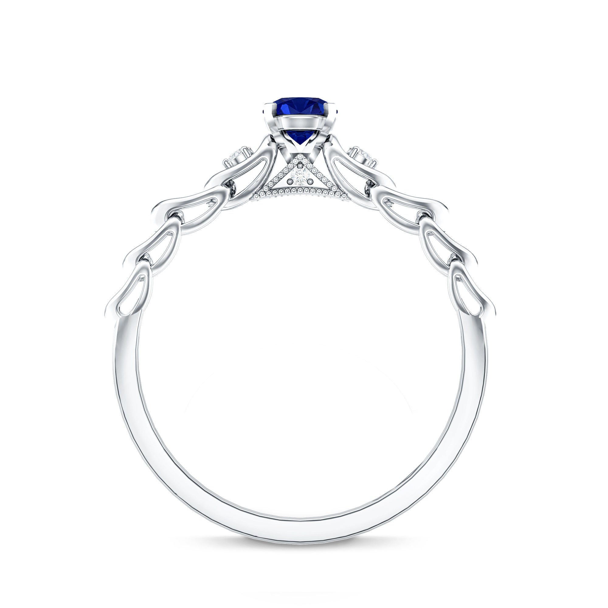 Certified 0.6 Carat Lab Grown Blue Sapphire Diamond Promise Ring