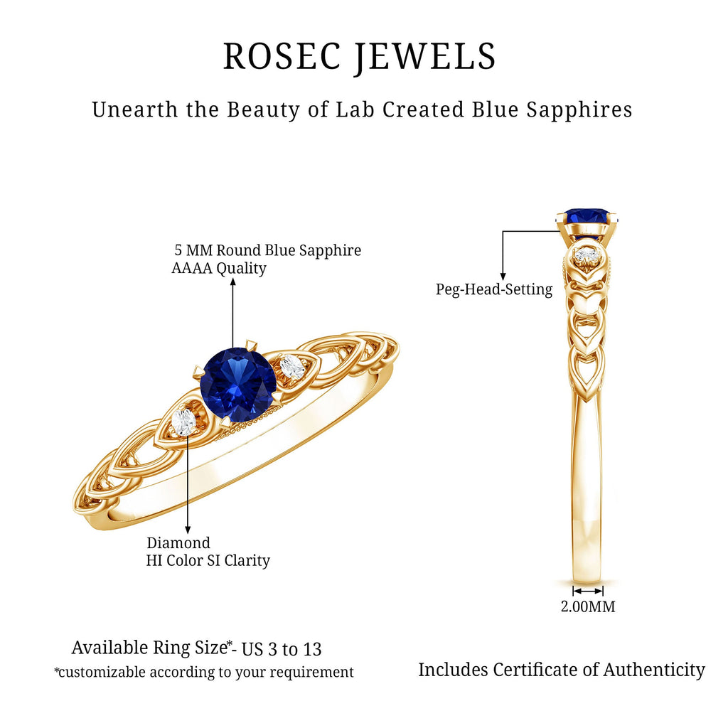Certified 0.6 Carat Lab Grown Blue Sapphire Diamond Promise Ring