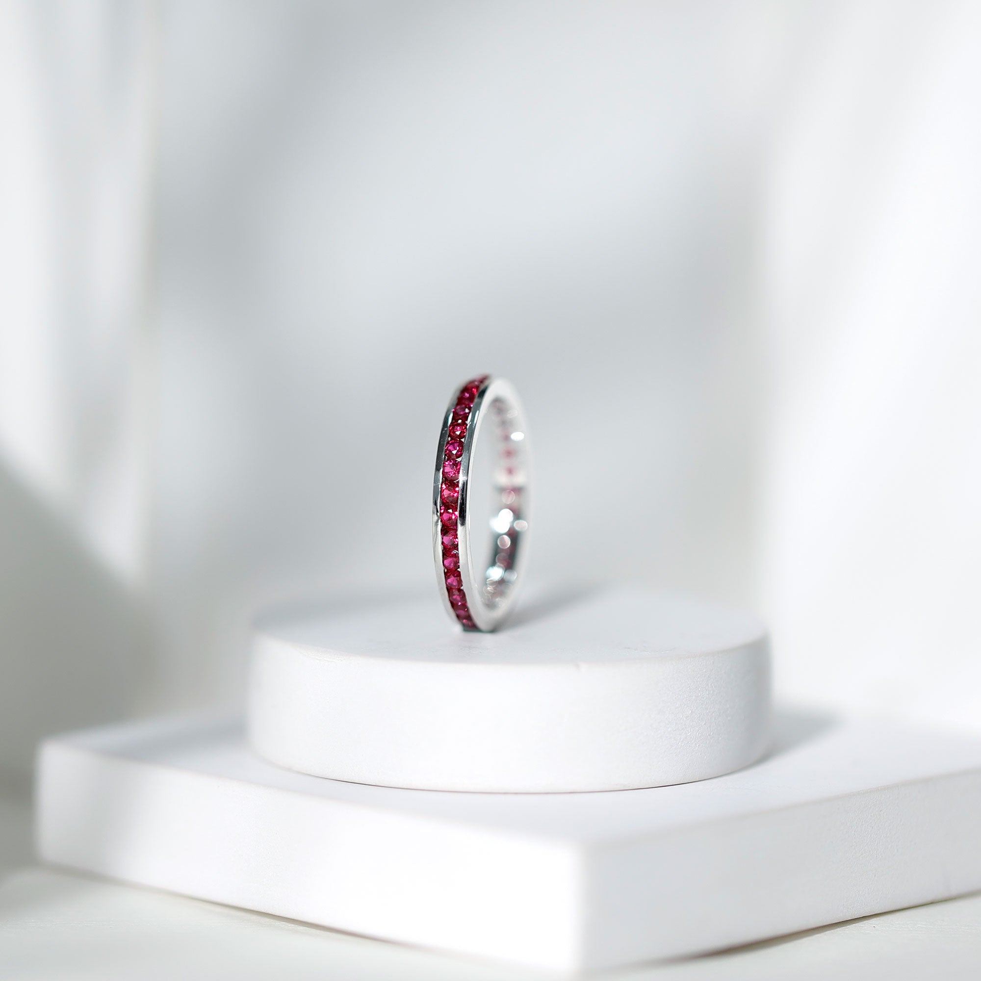 Channel Set Round Lab Created Ruby Eternity Band Ring for Women