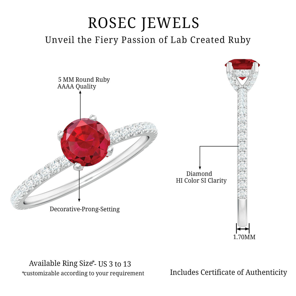 Lab Created Ruby Engagement Ring with Diamond Side Stones