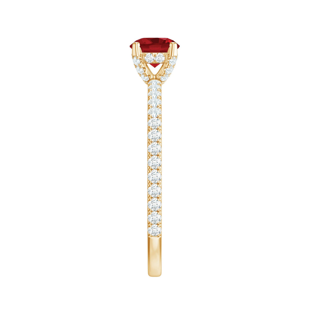 Lab Created Ruby Engagement Ring with Diamond Side Stones