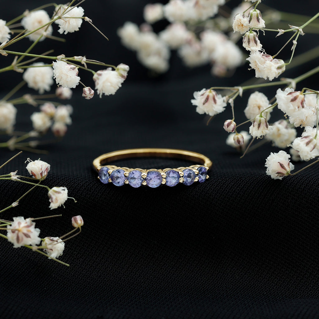 Certified Real Tanzanite Half Eternity Ring for Anniversary
