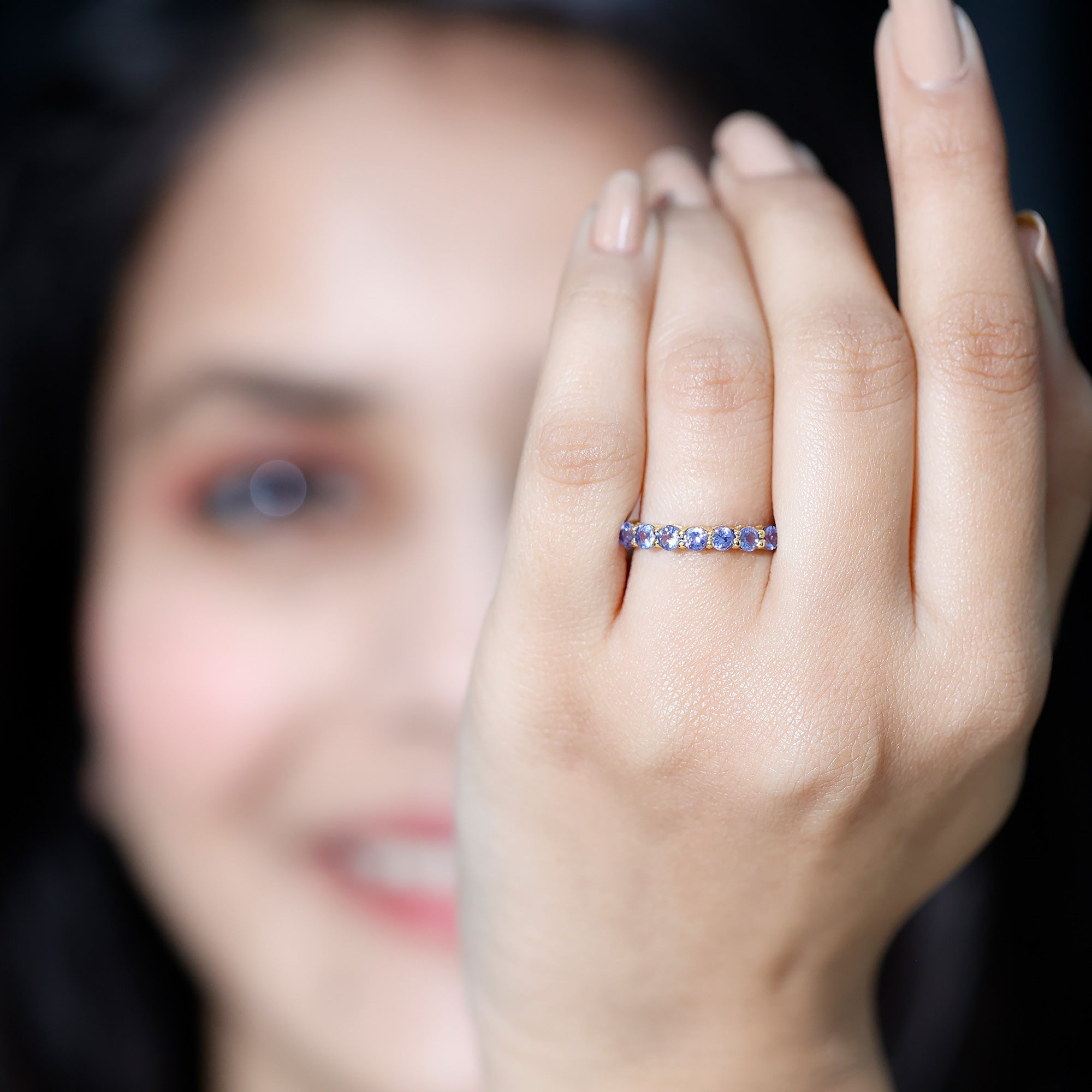 Certified Real Tanzanite Half Eternity Ring for Anniversary
