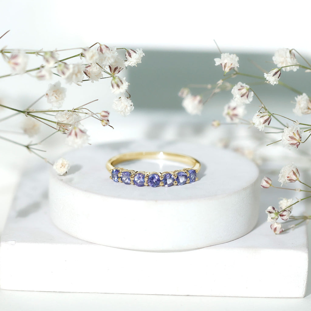 Certified Real Tanzanite Half Eternity Ring for Anniversary