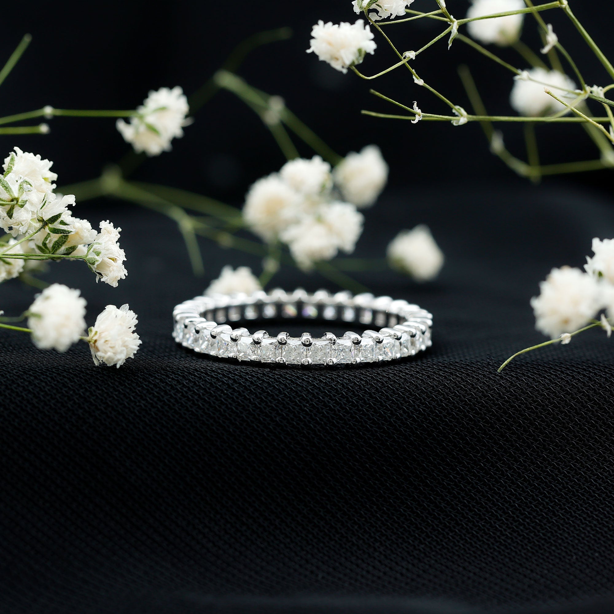Princess Cut Moissanite Stackable Eternity Band Ring