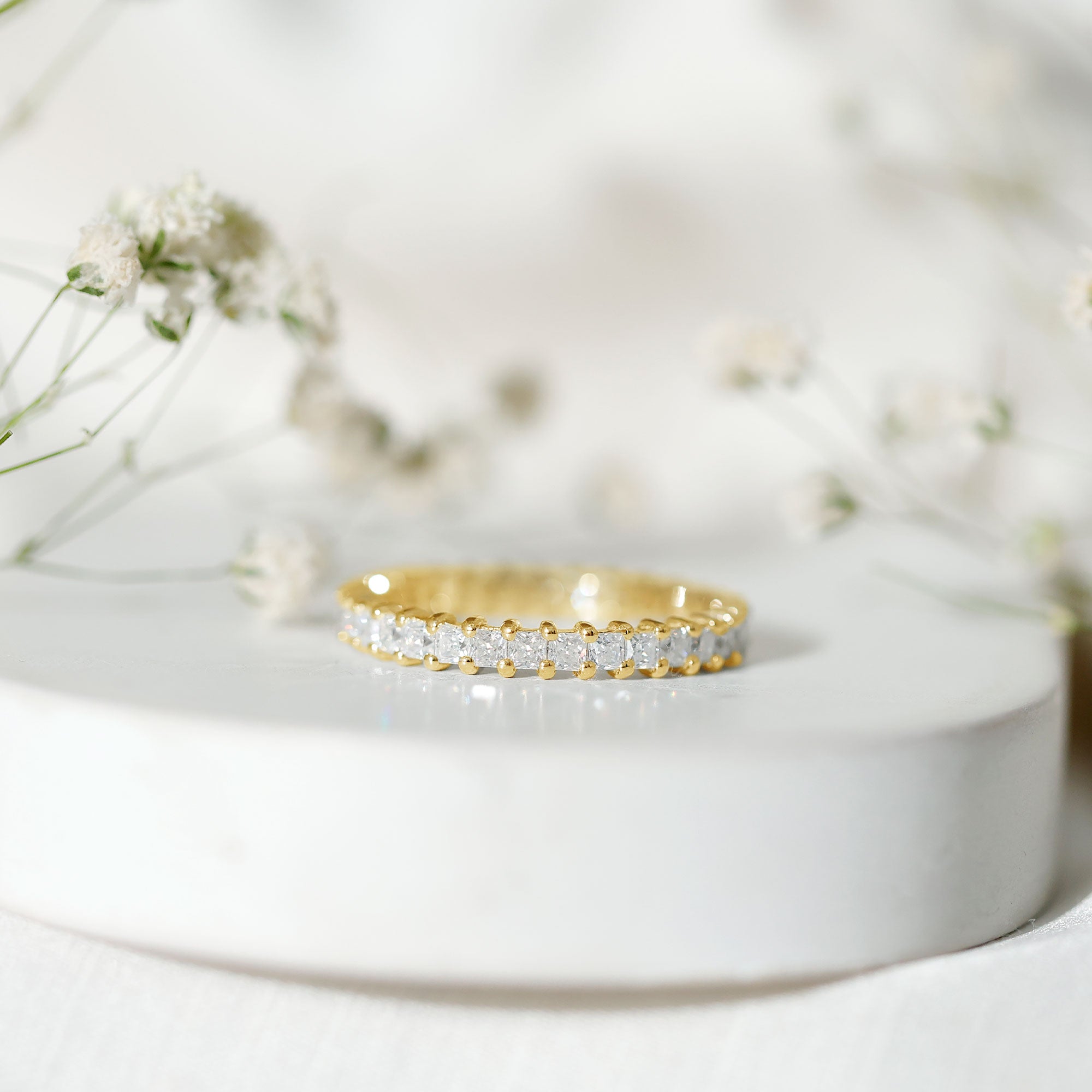Princess Cut Moissanite Stackable Eternity Band Ring