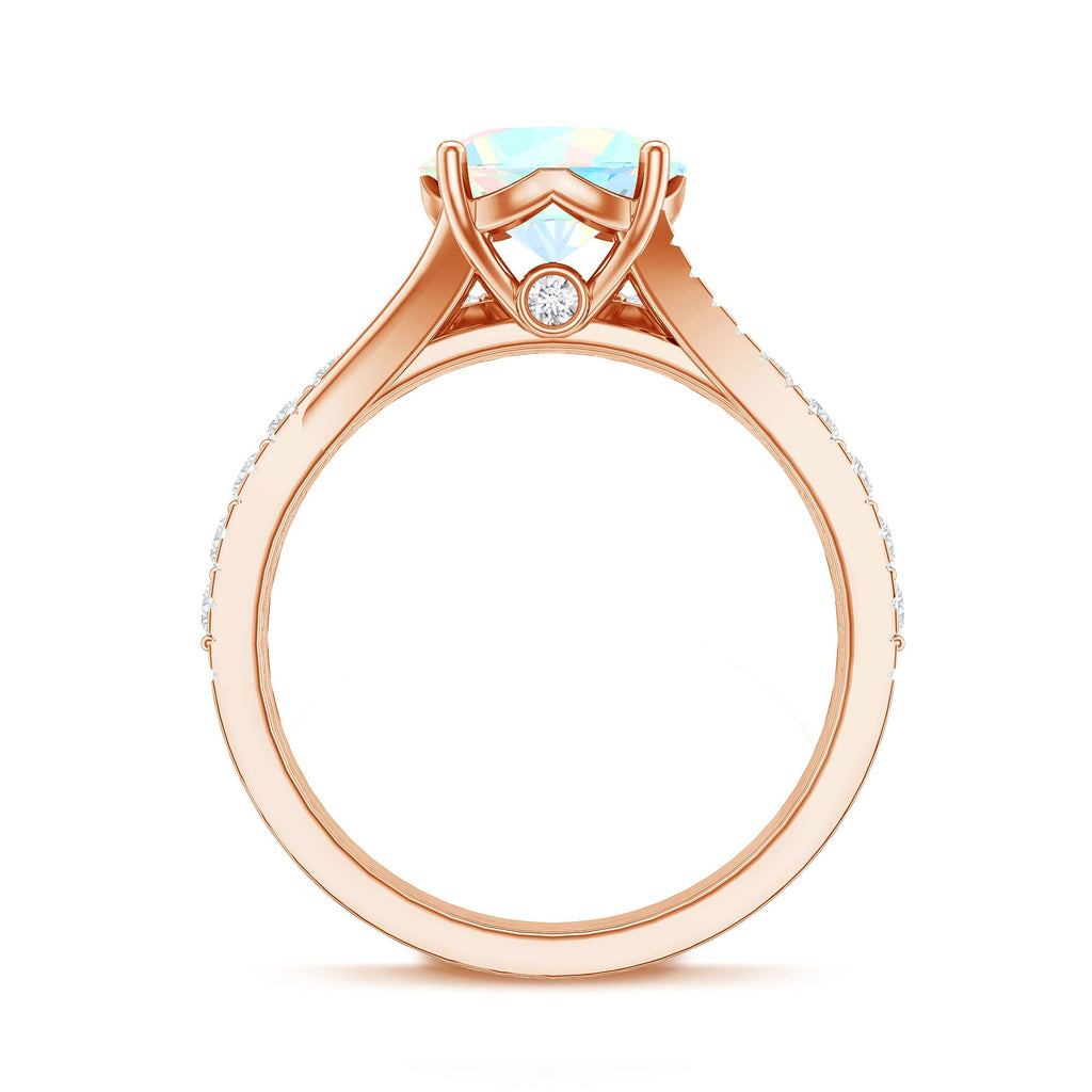 Natural Ethiopian Opal Split Shank Engagement Ring with Wedding Band
