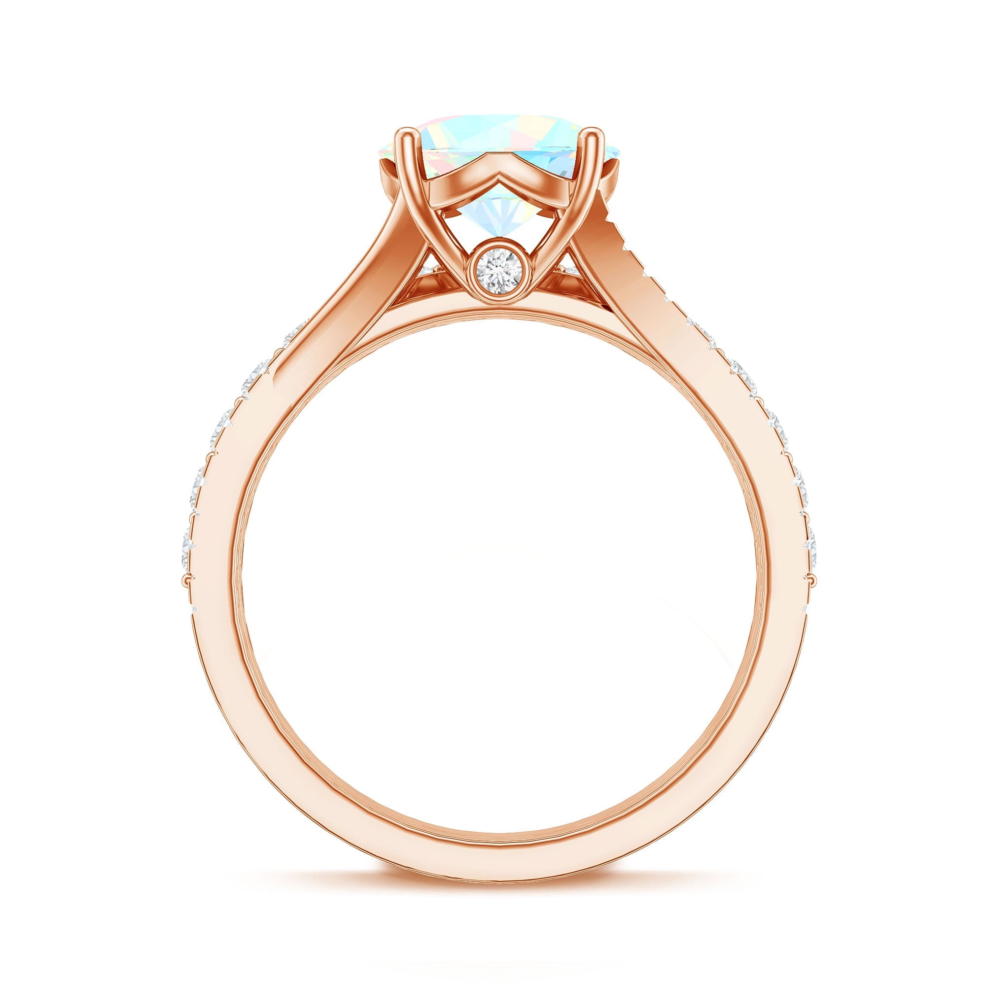 Natural Ethiopian Opal Split Shank Engagement Ring with Wedding Band