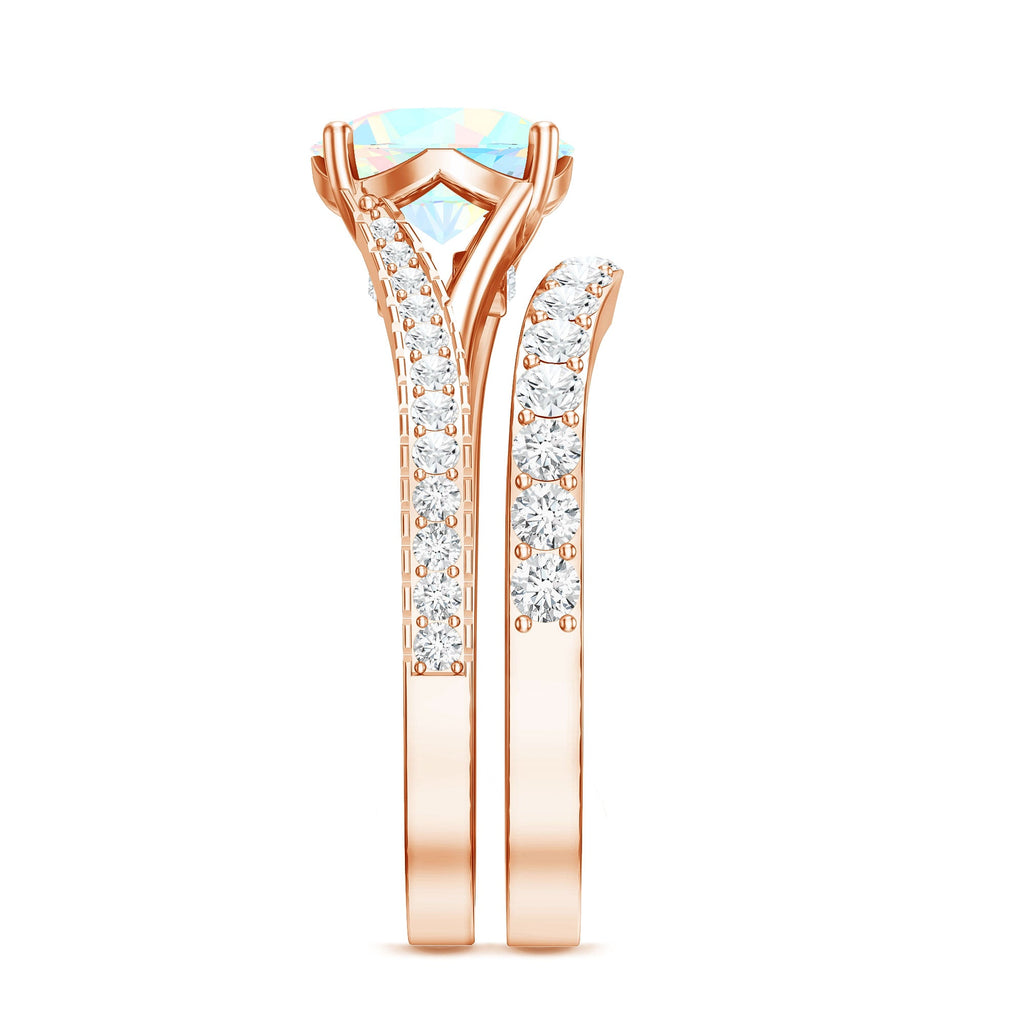 Natural Ethiopian Opal Split Shank Engagement Ring with Wedding Band