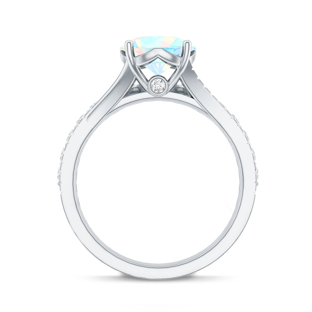Natural Ethiopian Opal Split Shank Engagement Ring with Wedding Band