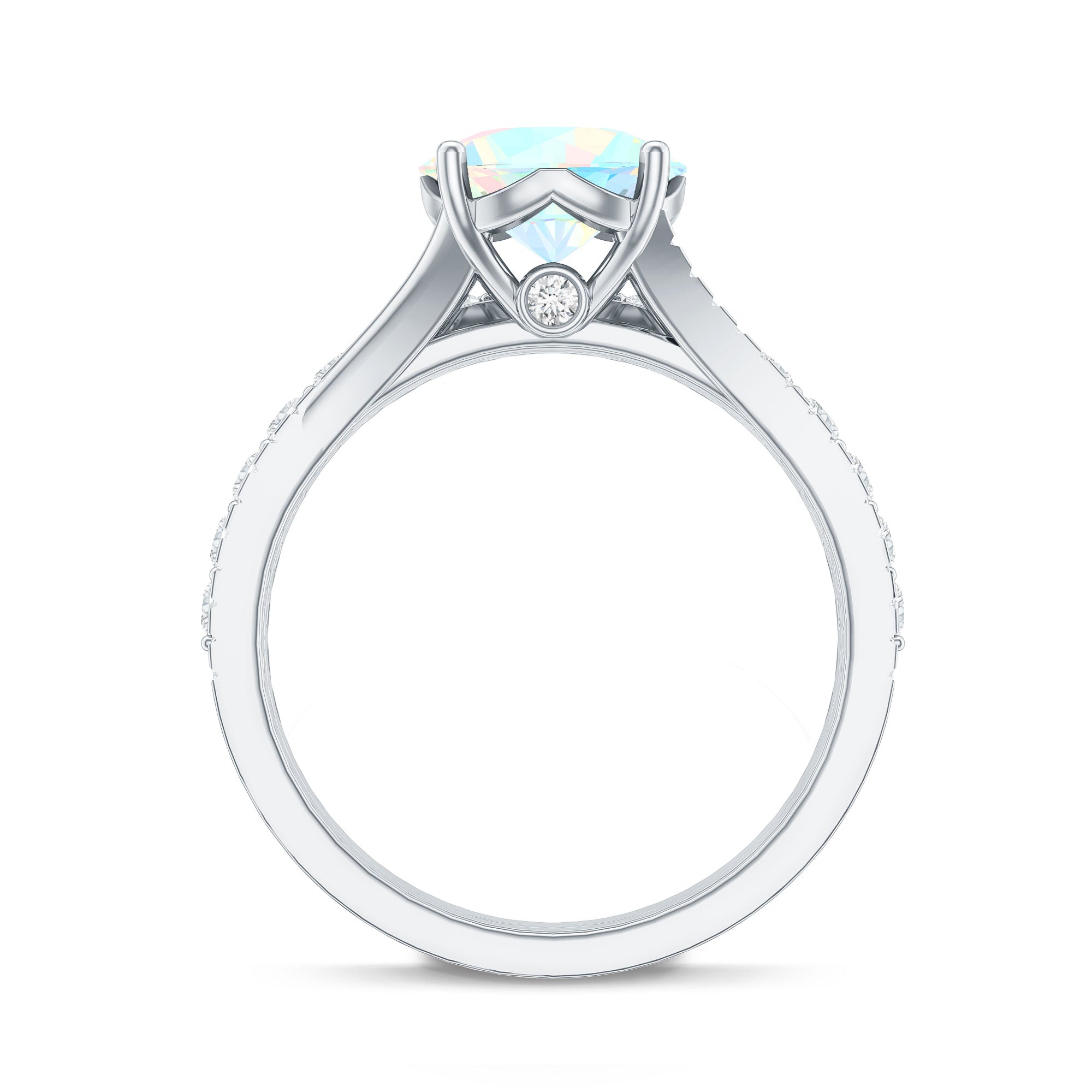 Natural Ethiopian Opal Split Shank Engagement Ring with Wedding Band