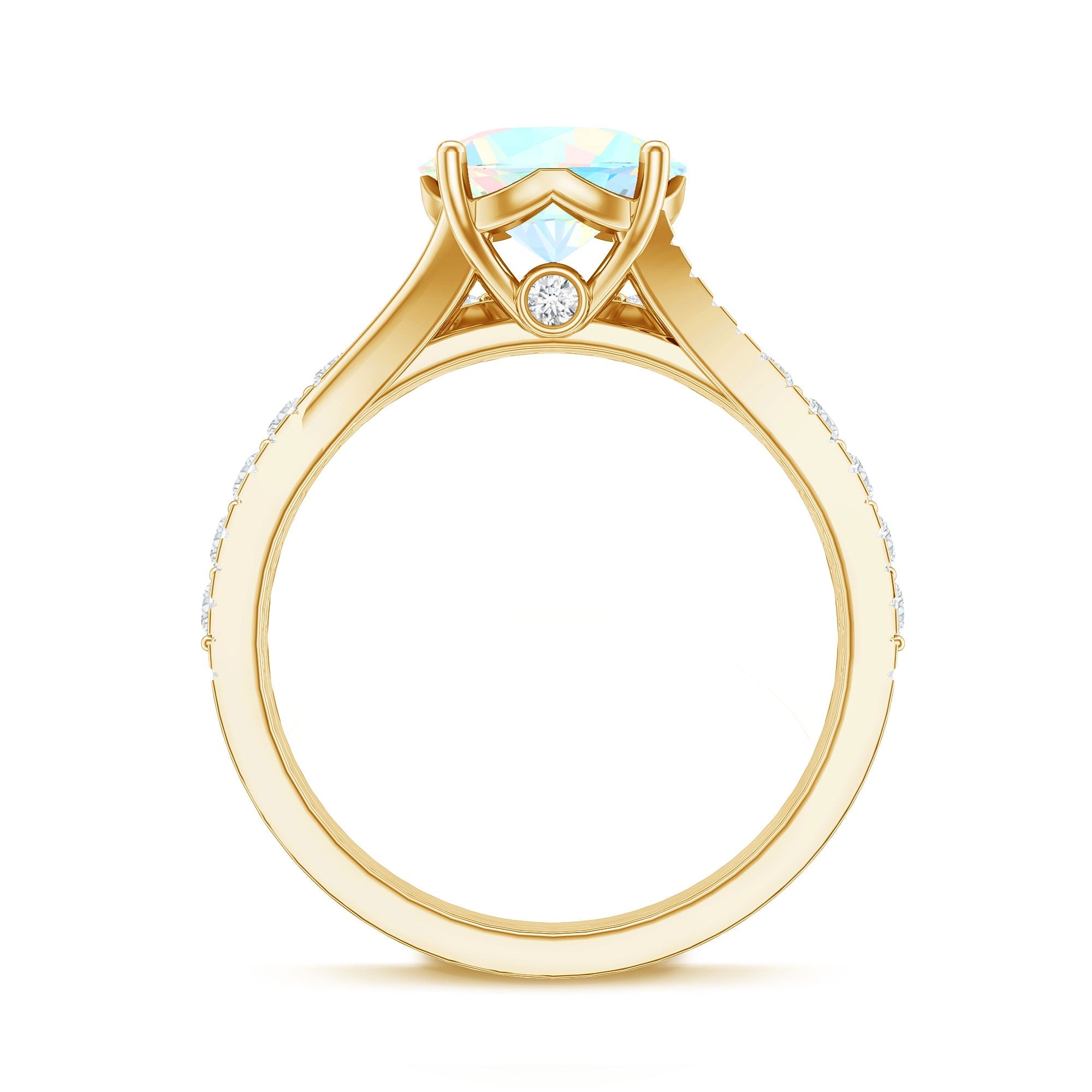 Natural Ethiopian Opal Split Shank Engagement Ring with Wedding Band