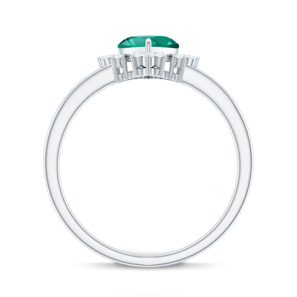 Certified Lab Grown Emerald Heart Shaped Promise Ring with Diamond