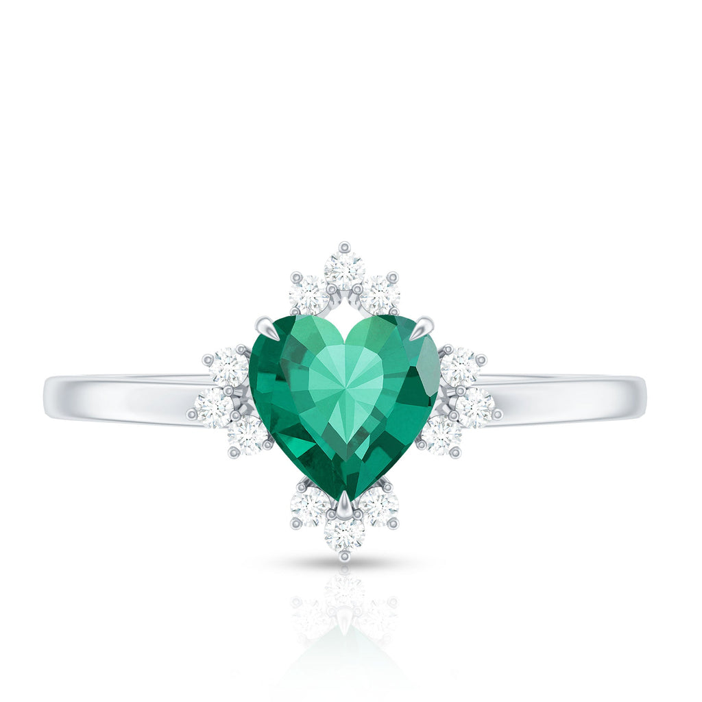 Certified Lab Grown Emerald Heart Shaped Promise Ring with Diamond