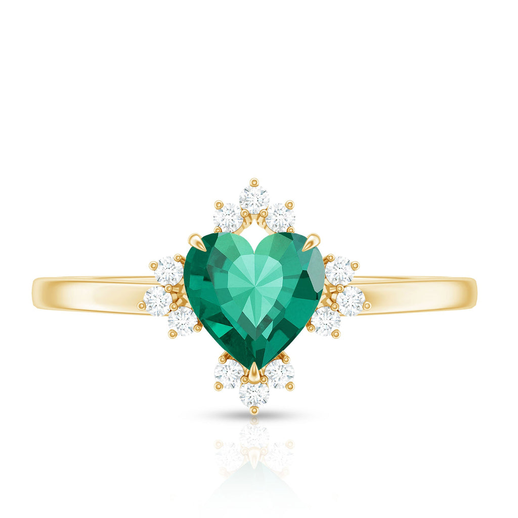 Certified Lab Grown Emerald Heart Shaped Promise Ring with Diamond