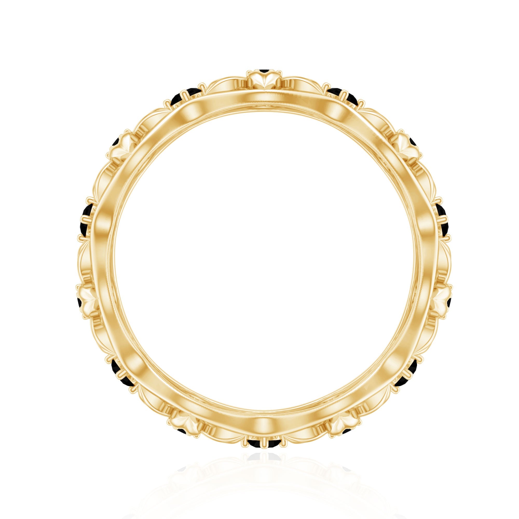 Natural Black Spinel Flower Band Ring for Women