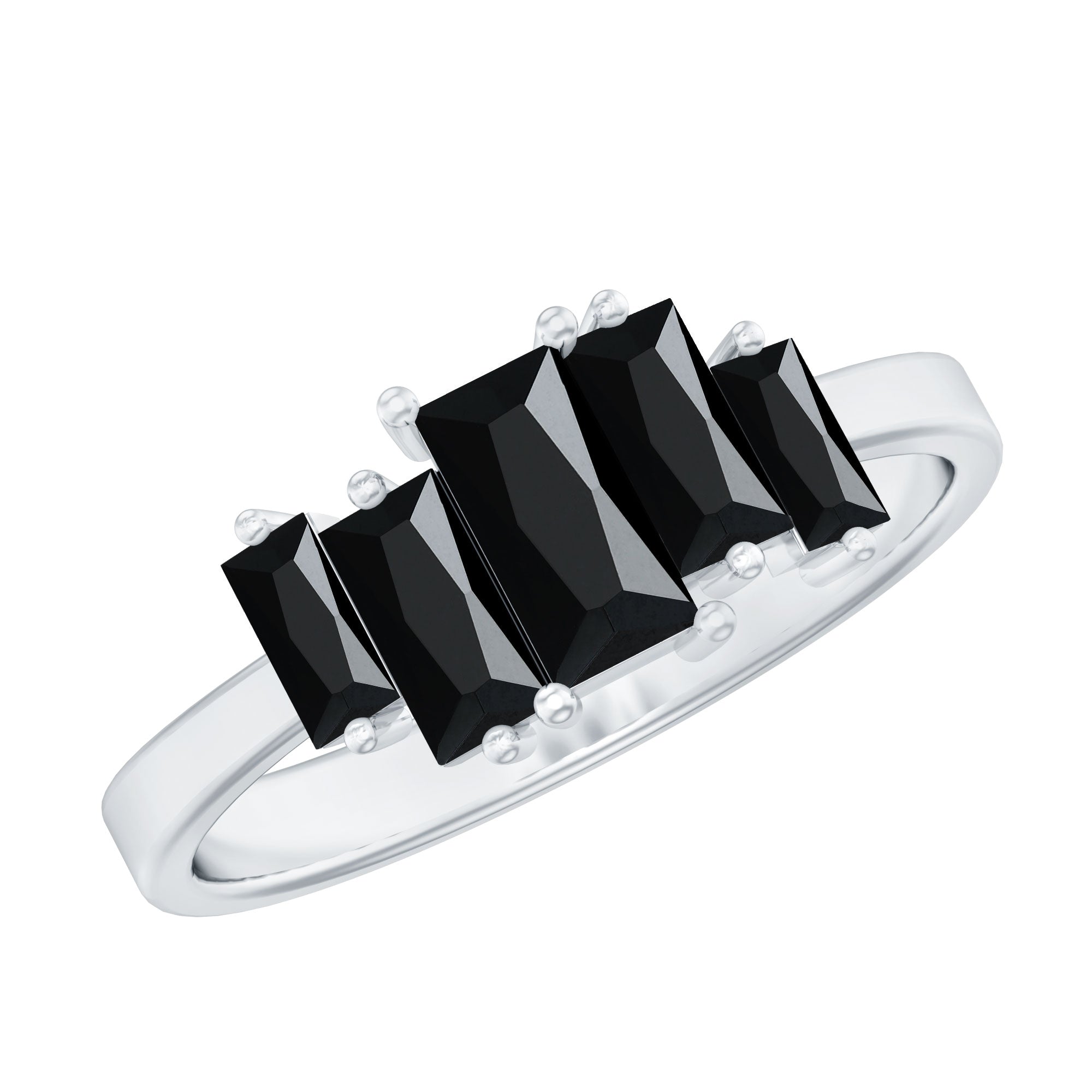 Baguette Cut Black Onyx 5 Stone Anniversary Ring