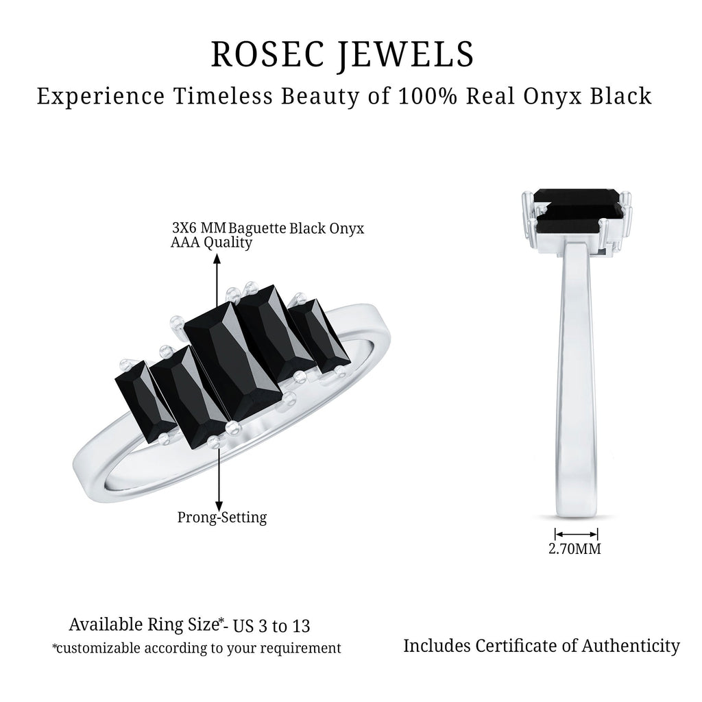 Baguette Cut Black Onyx 5 Stone Anniversary Ring