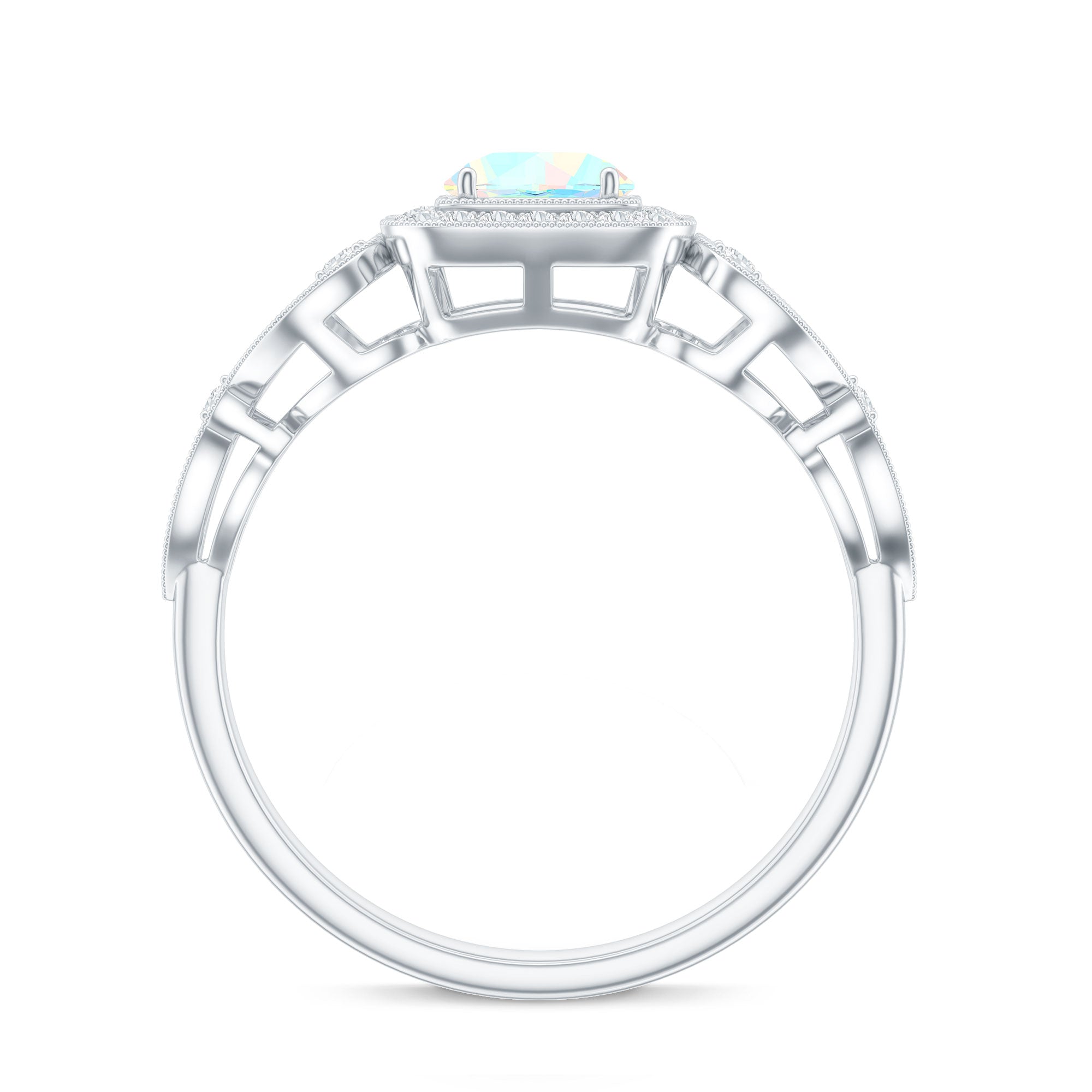 Certified Real Ethiopian Opal Retro Engagement Ring with Diamond