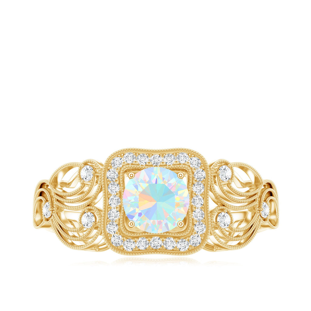 Certified Real Ethiopian Opal Retro Engagement Ring with Diamond