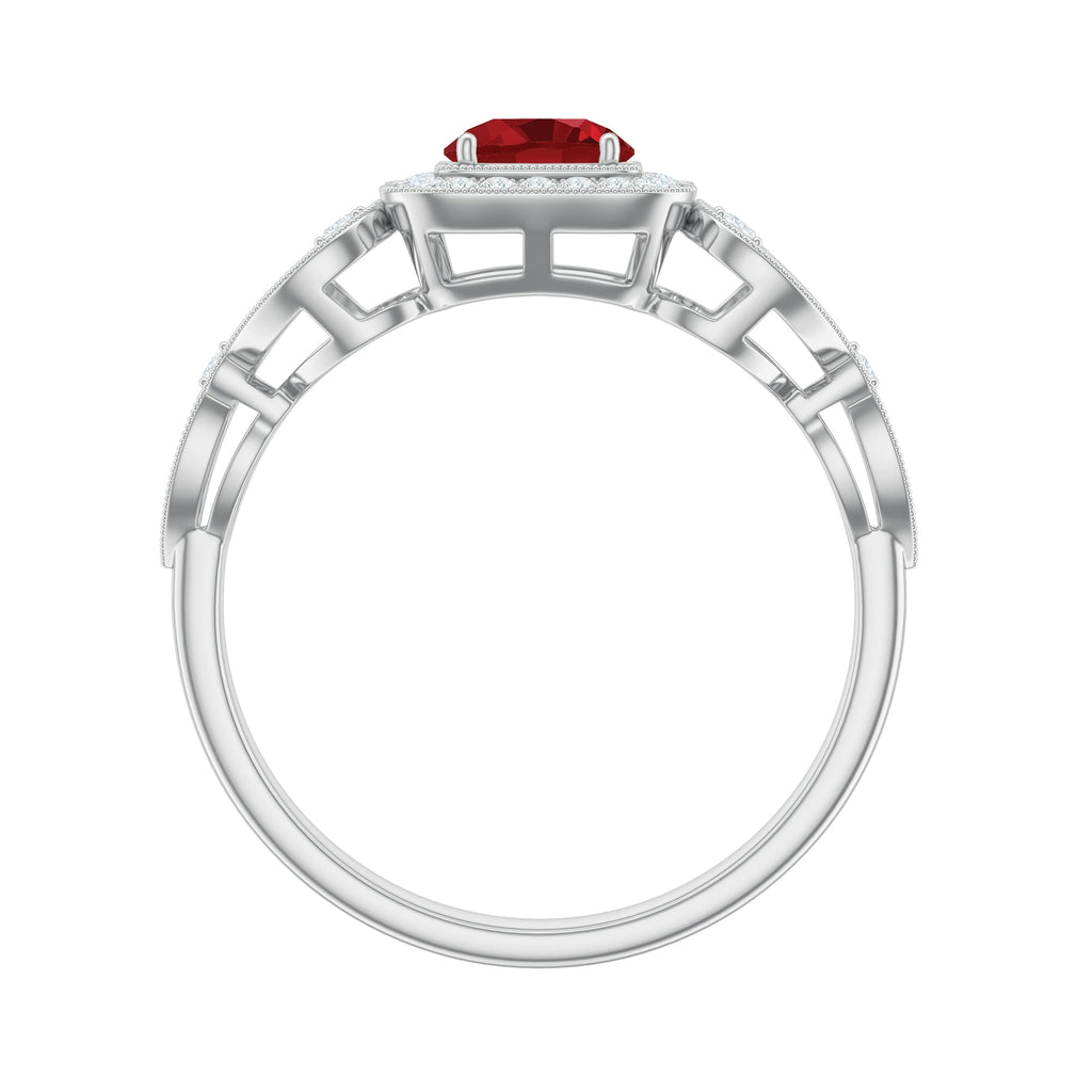 Certified Lab Created Ruby Antique Engagement Ring with Diamond