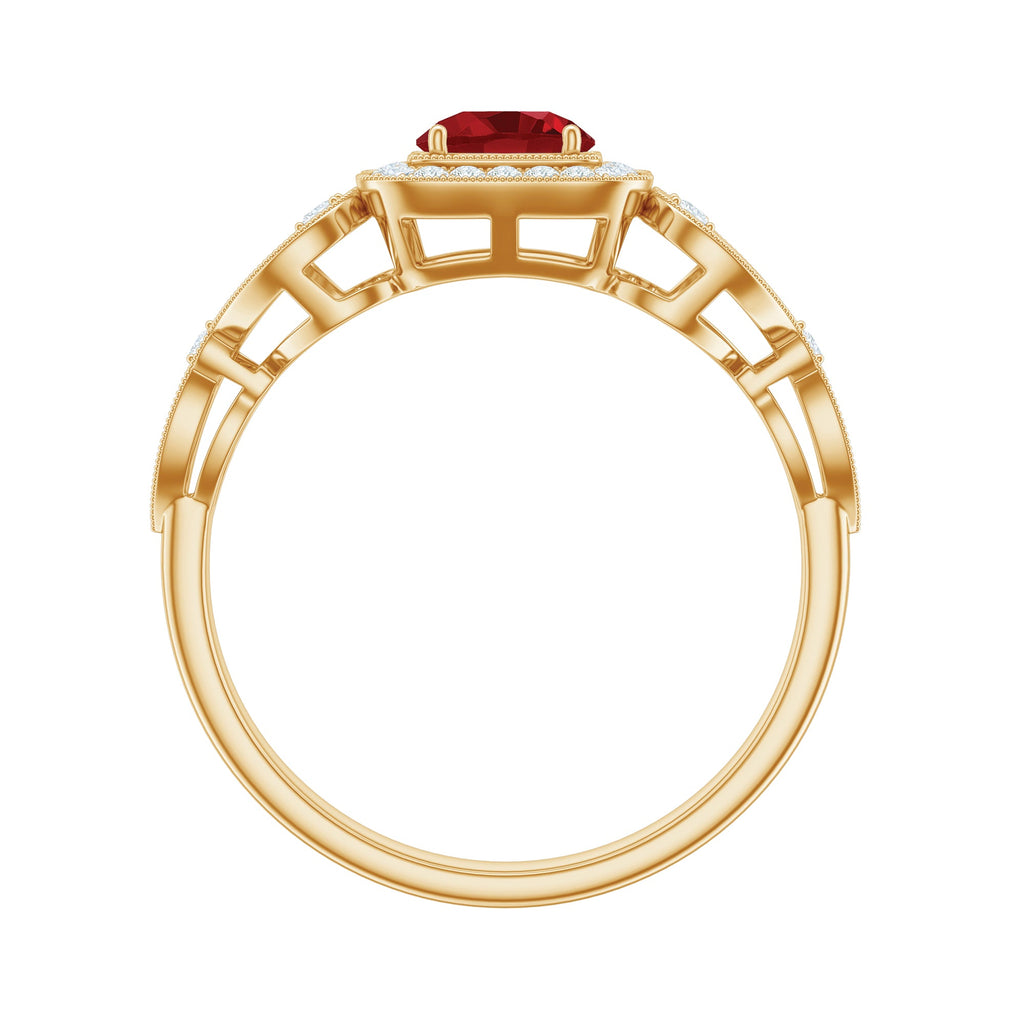 Certified Lab Created Ruby Antique Engagement Ring with Diamond