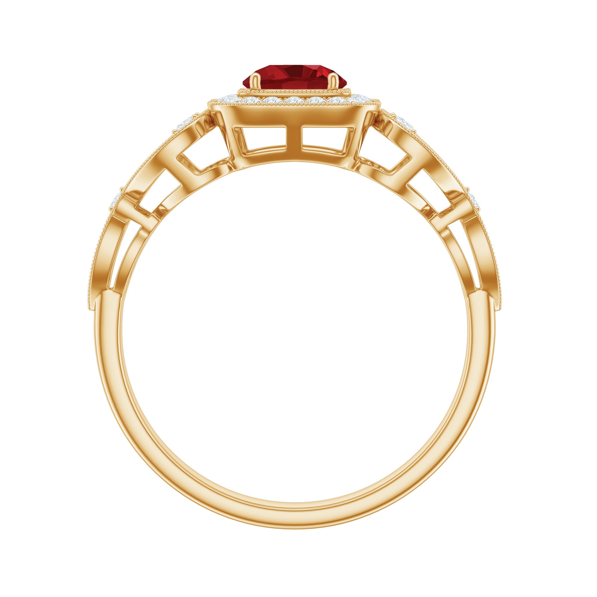 Certified Lab Created Ruby Antique Engagement Ring with Diamond