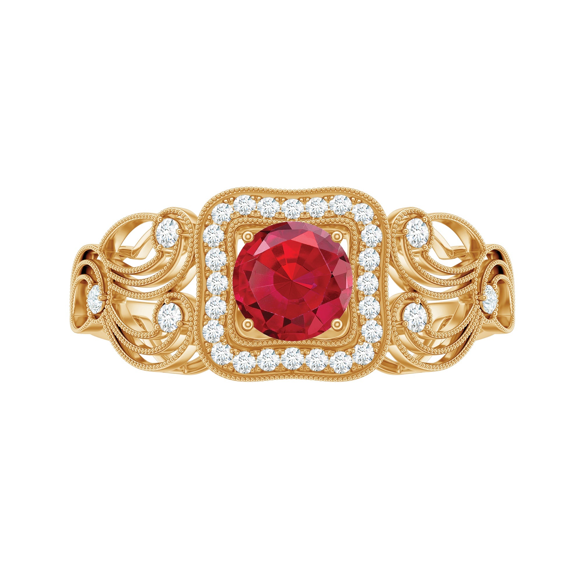 Certified Lab Created Ruby Antique Engagement Ring with Diamond