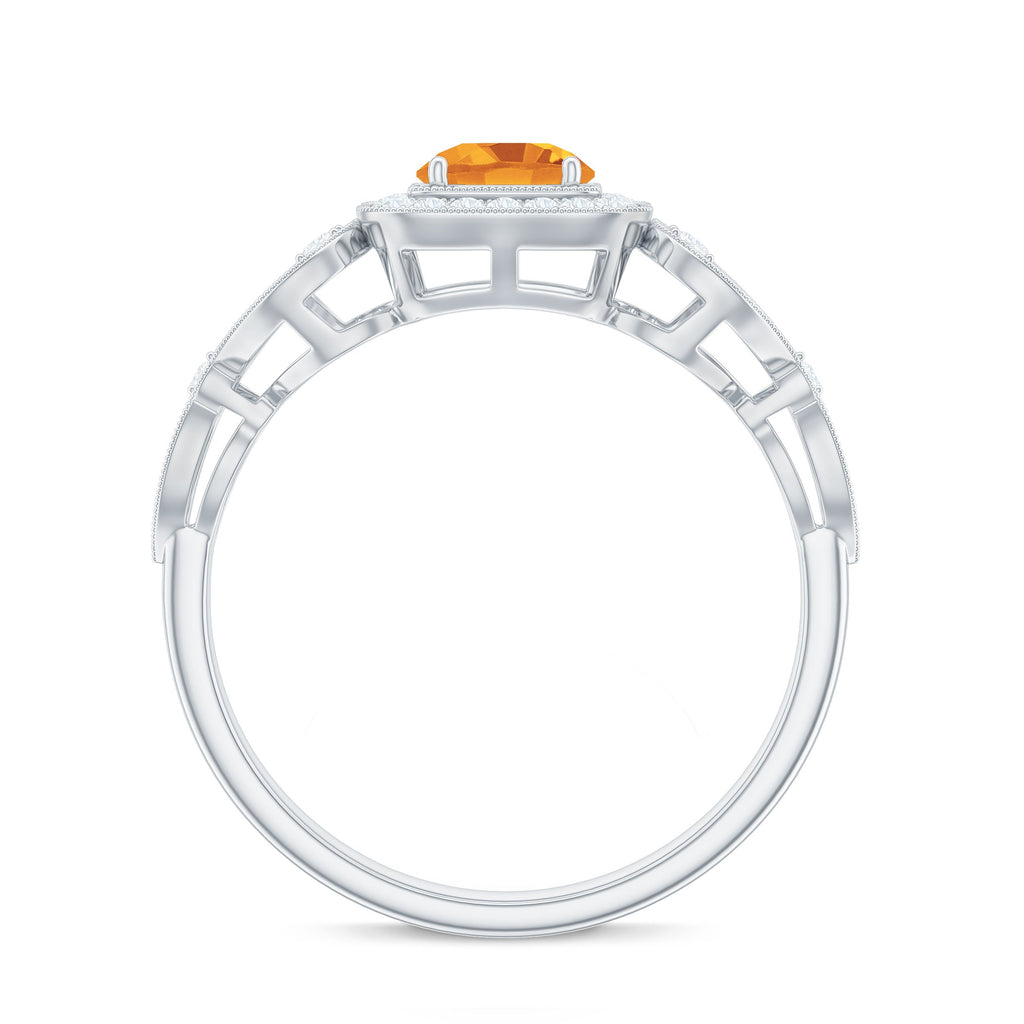 Natural Citrine Retro Engagement Ring with Diamond