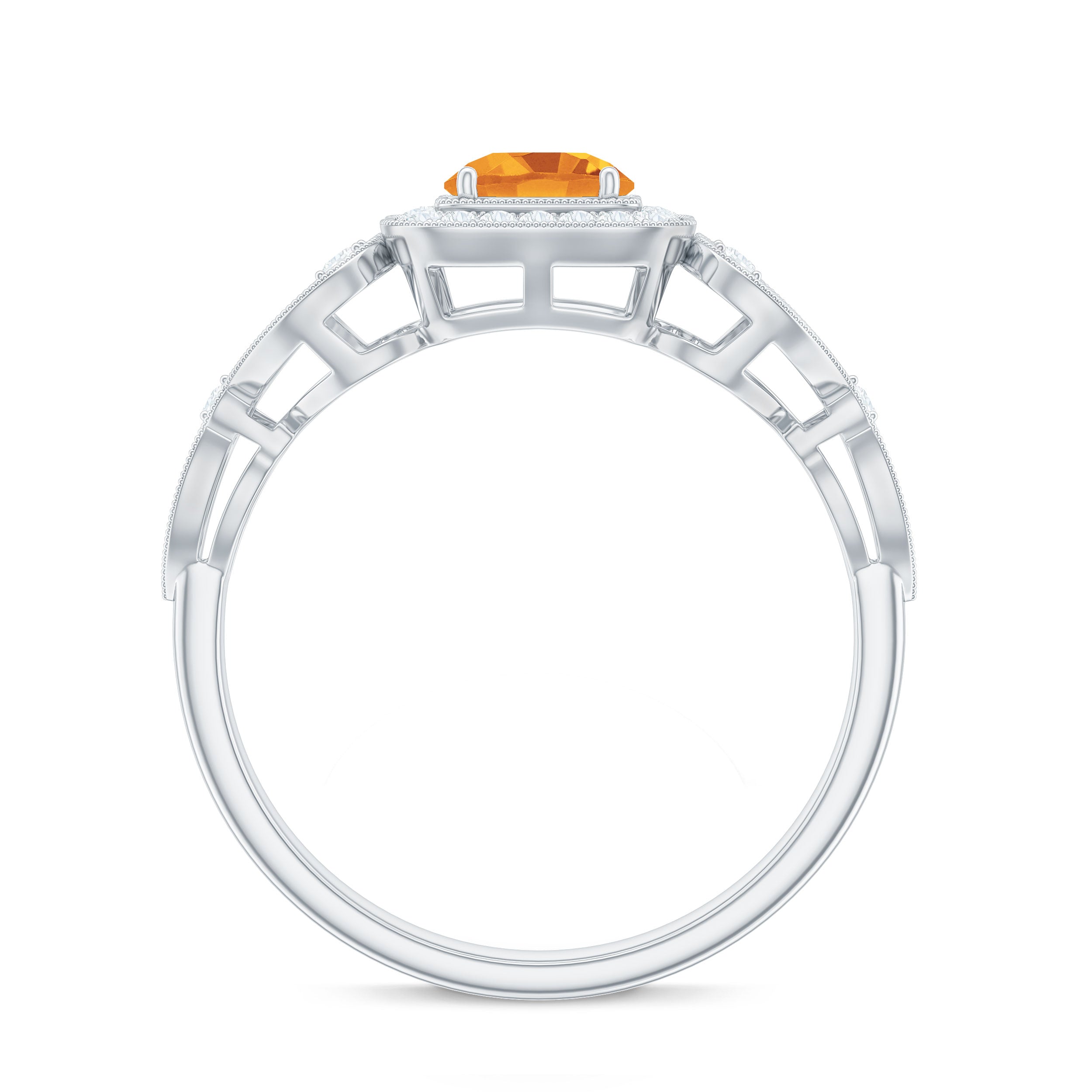 Natural Citrine Retro Engagement Ring with Diamond
