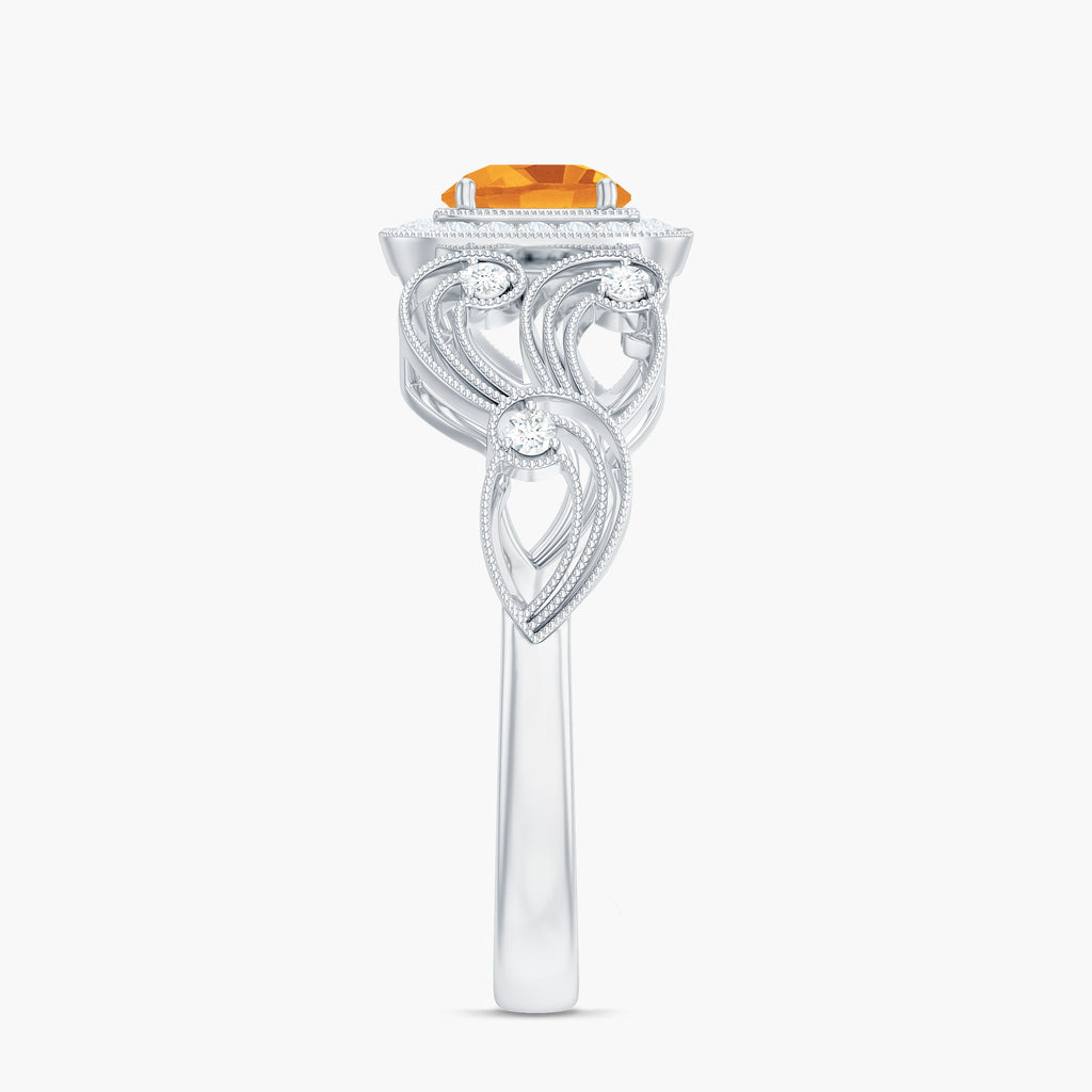 Natural Citrine Retro Engagement Ring with Diamond