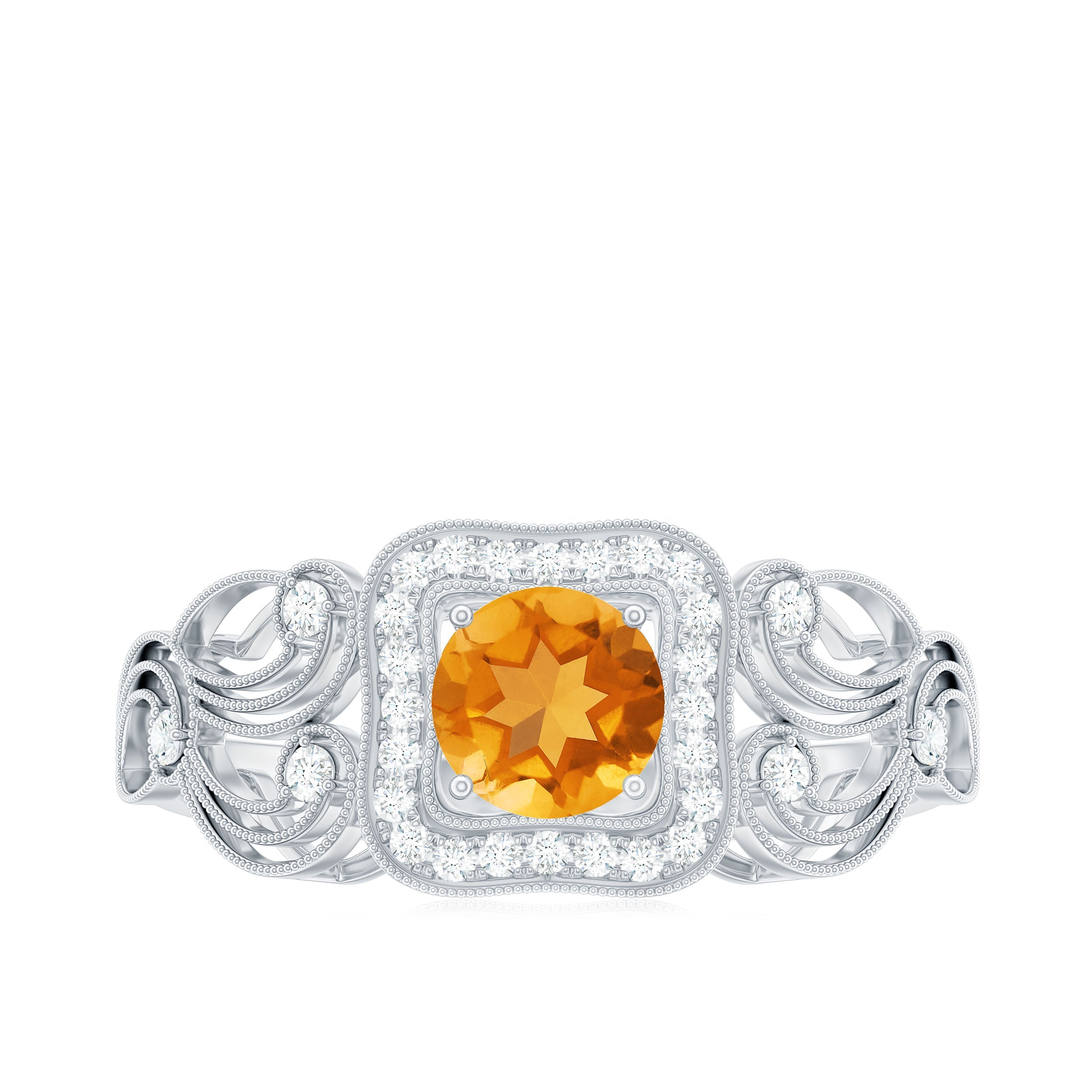 Natural Citrine Retro Engagement Ring with Diamond