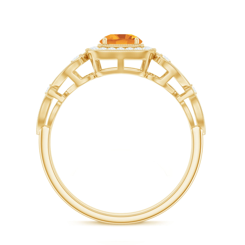 Natural Citrine Retro Engagement Ring with Diamond