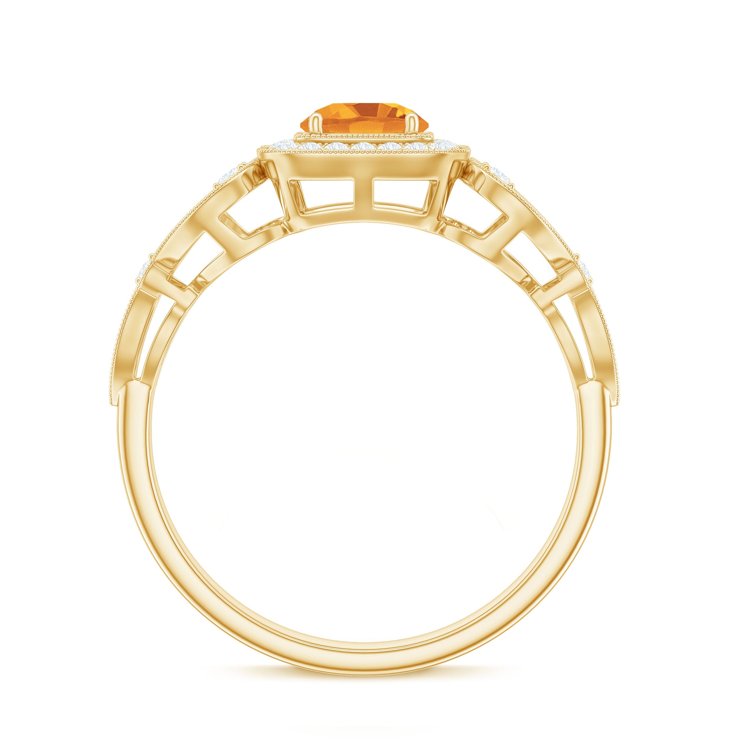 Natural Citrine Retro Engagement Ring with Diamond