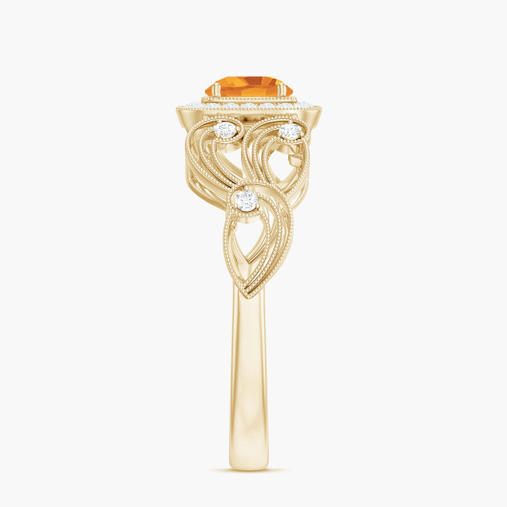 Natural Citrine Retro Engagement Ring with Diamond