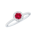 Certified Lab Grown Ruby and Diamond Halo Engagement Ring
