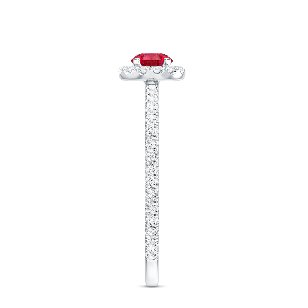 Certified Lab Grown Ruby and Diamond Halo Engagement Ring