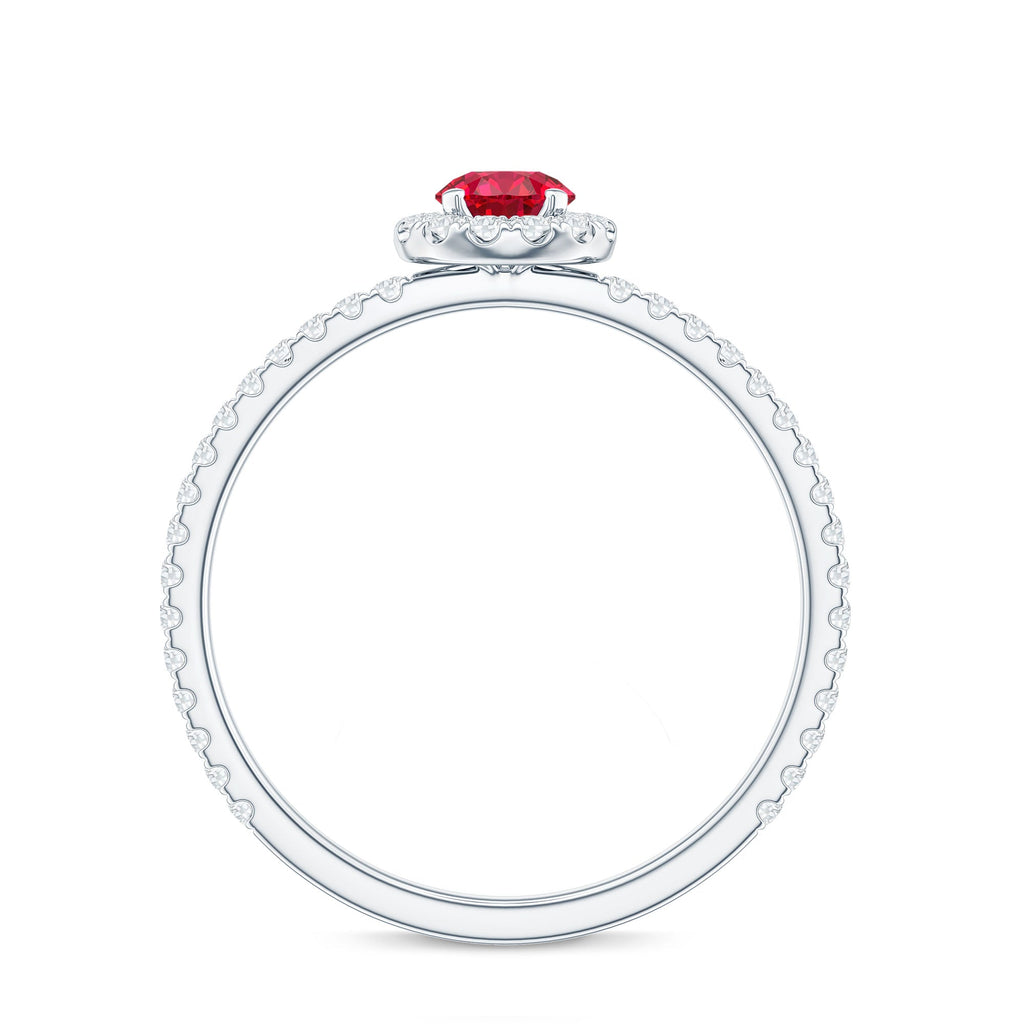 Certified Lab Grown Ruby and Diamond Halo Engagement Ring