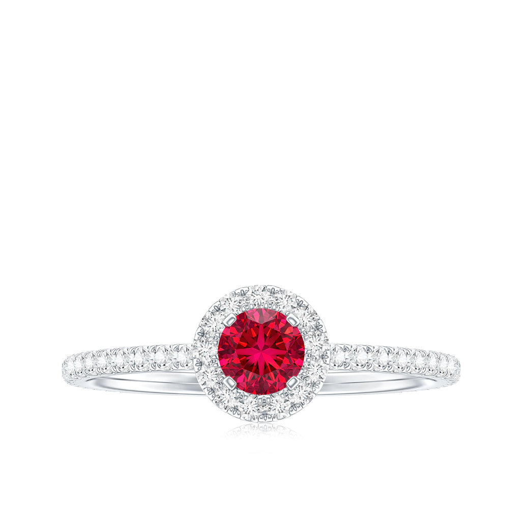 Certified Lab Grown Ruby and Diamond Halo Engagement Ring