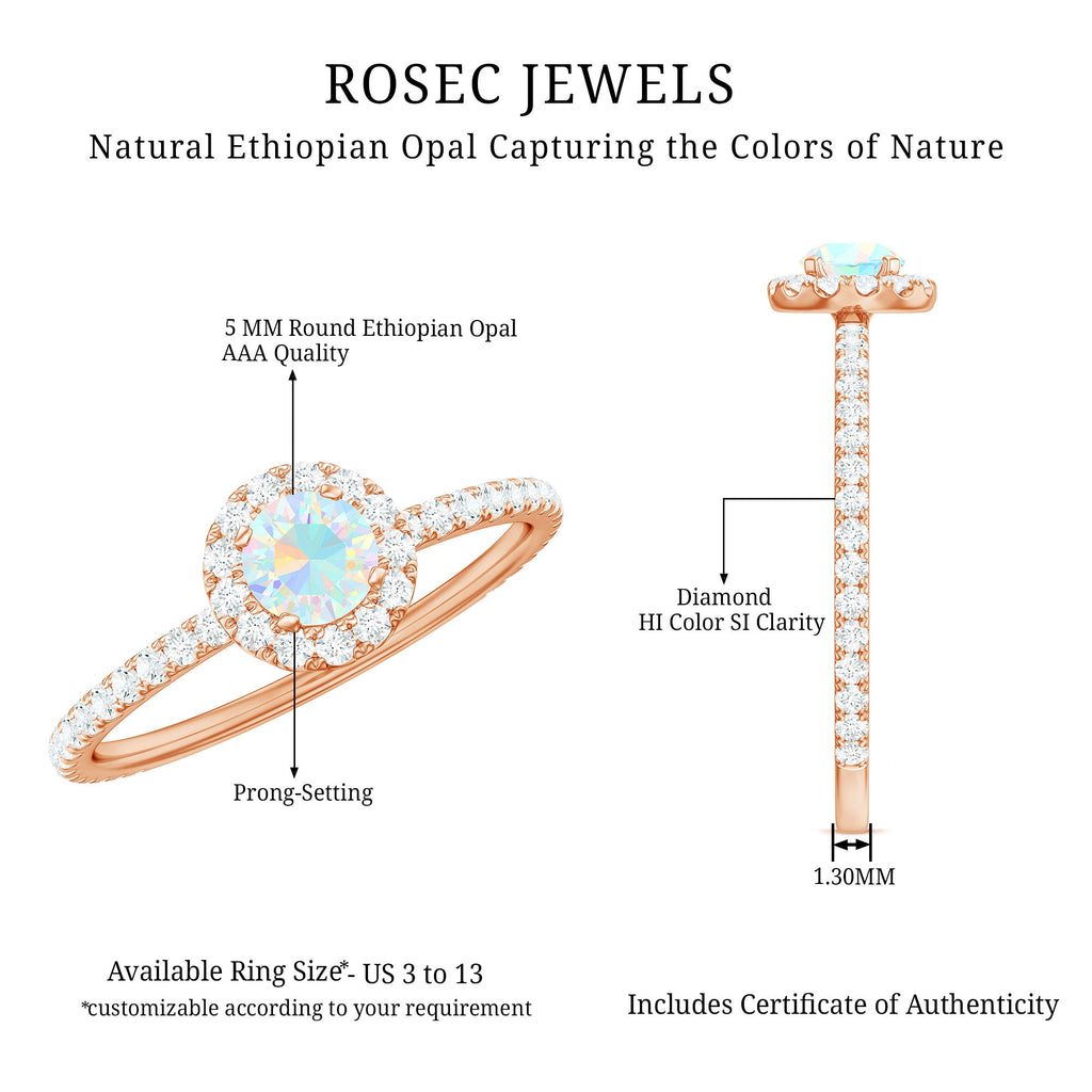 Natural Opalescent Promise Engagement Ring with Diamond Halo