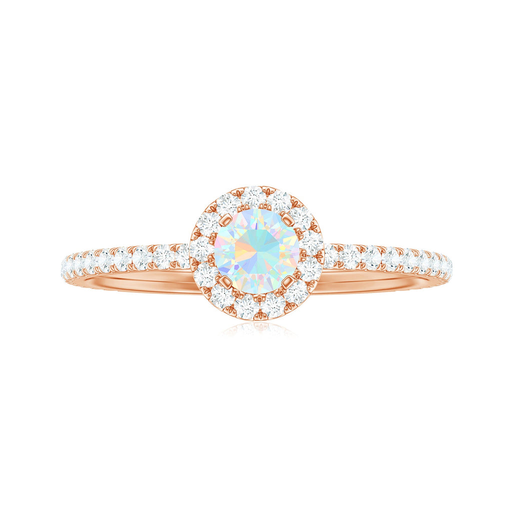 Natural Opalescent Promise Engagement Ring with Diamond Halo