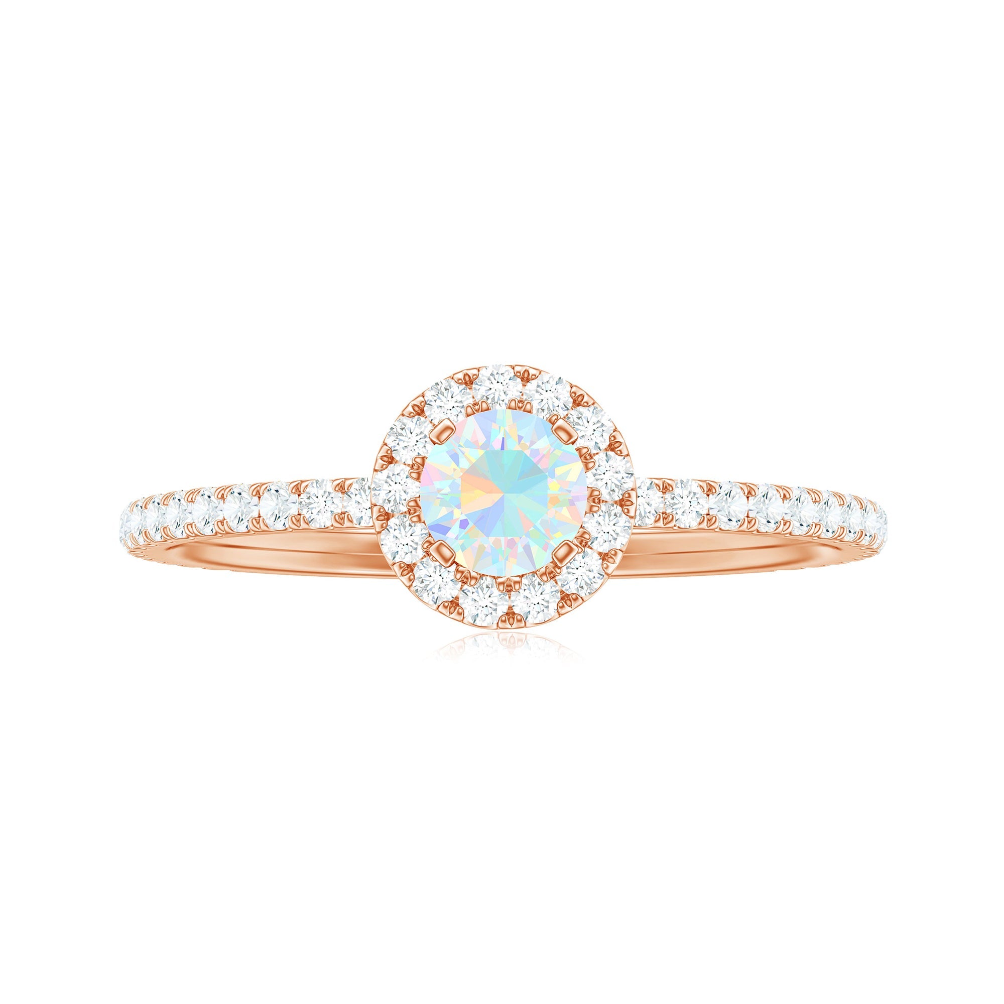 Natural Opalescent Promise Engagement Ring with Diamond Halo