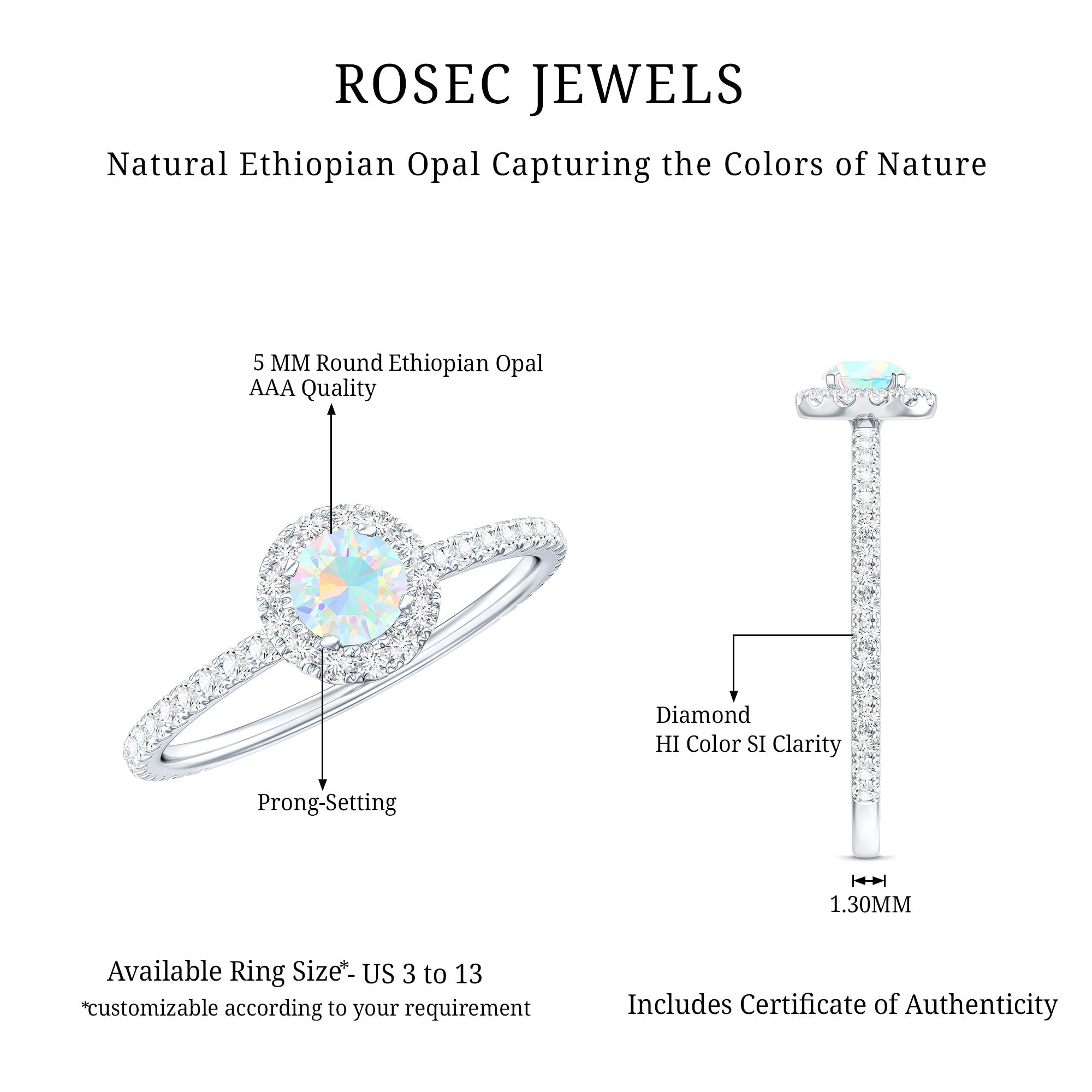 Natural Opalescent Promise Engagement Ring with Diamond Halo