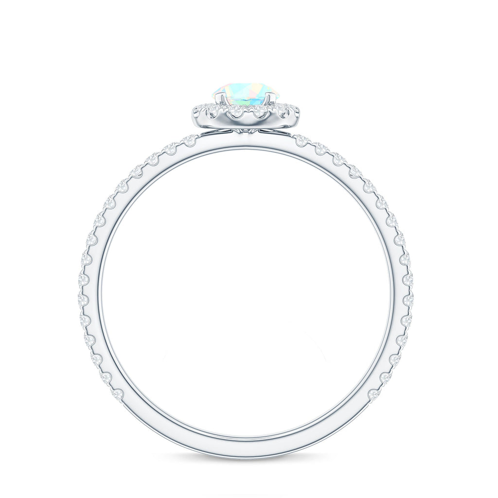 Natural Opalescent Promise Engagement Ring with Diamond Halo