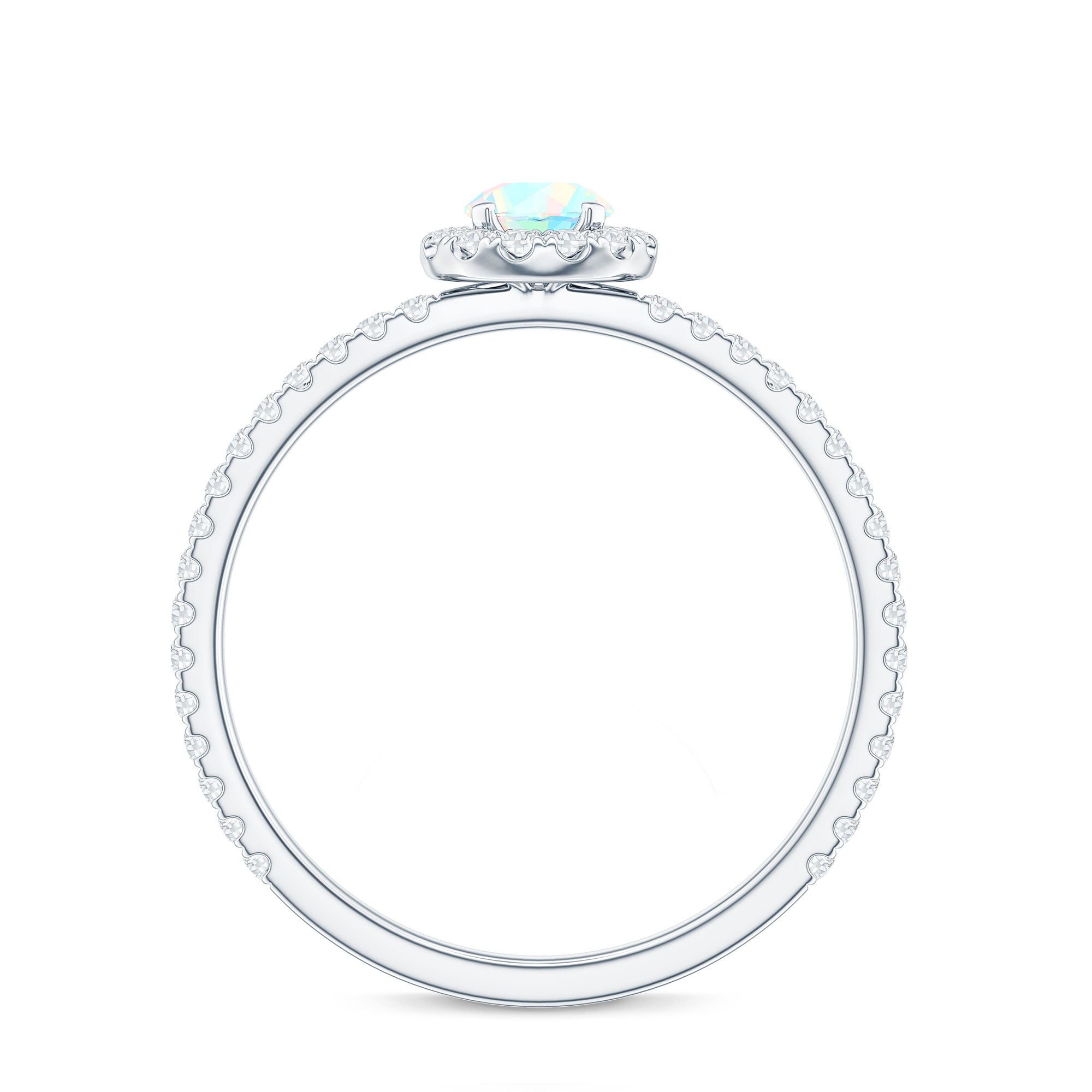 Natural Opalescent Promise Engagement Ring with Diamond Halo