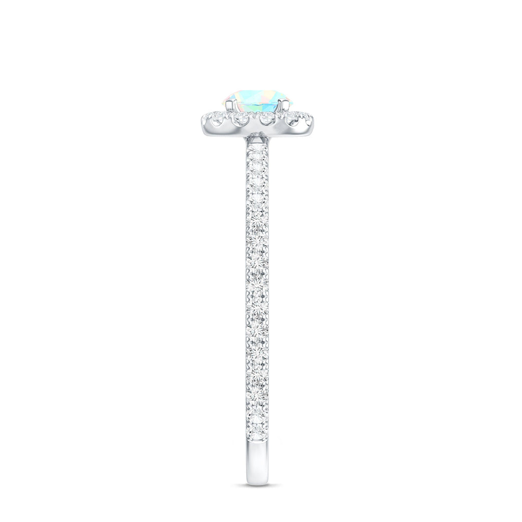 Natural Opalescent Promise Engagement Ring with Diamond Halo
